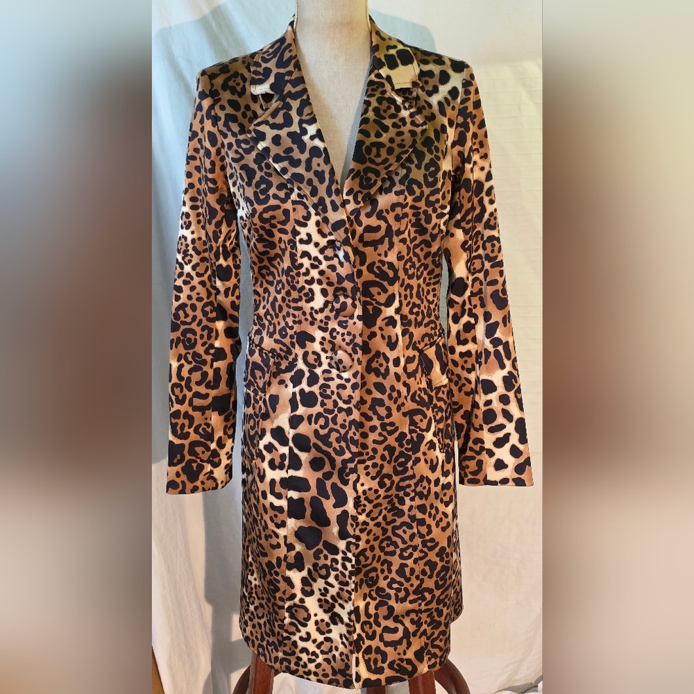 CACHE’ Leopard Print Trench Coat Size MED